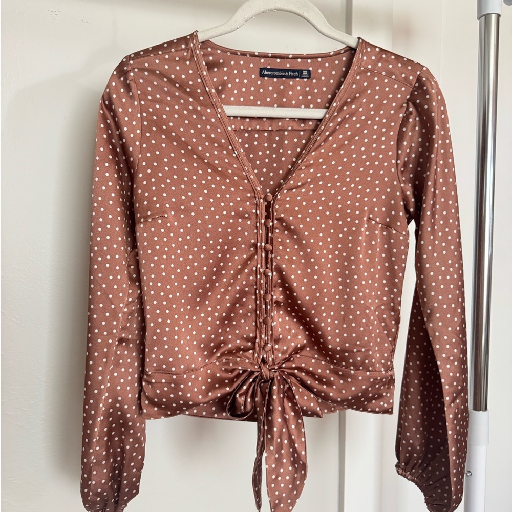 Abercrombie & Fitch Pink Ruched Tie Front Blouse